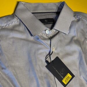 Hart Schaffner Marx Navy and White Striped Shirt